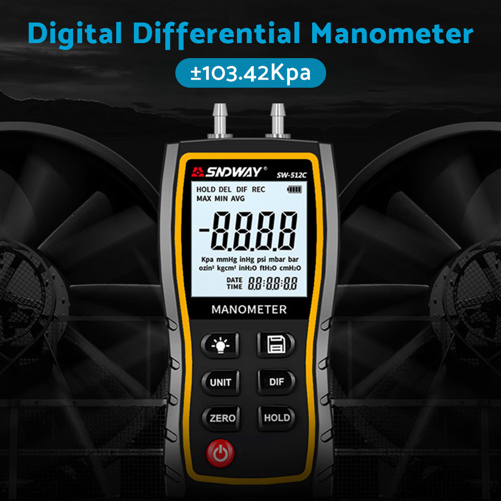 Digital Differential Manometer Air Pressure Meter 0-103.42kPa