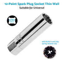 14mm and 16mm 12 Point Deep Thin Wall Spark Plug Socket 3/8 Inch Drive Suitable For Auto Car Removal