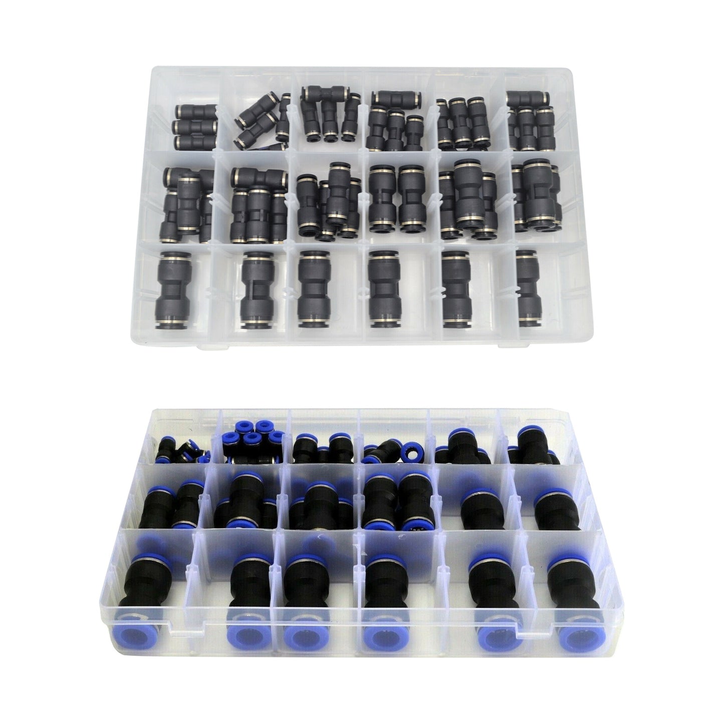 Pneumatic Push In Air Line Hose Joiner Quick Connect Kit 50pcs Imperial & 58pcs Metric