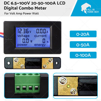 compare product DC 6. 5~100V 20-50-100A LCD Digital Combo Panel Display Volt Amp Power Watt Meter