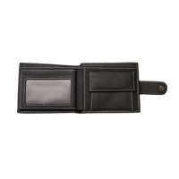 Men's Bi-Fold Wallet Black Top Layer Cowhide Leather With Card Slots & Coin Pocket