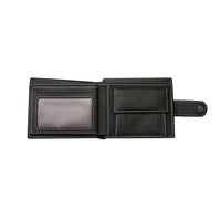 Men's Bi-Fold Wallet Black Top Layer Cowhide Leather With Card Slots & Coin Pocket