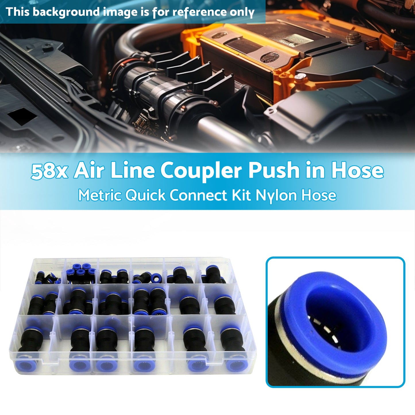 {{ 58pcs Air Line Coupler Push in Hose Joiner Metric Quick Connect Kit Nylon Hose }} - Buy Car Parts Online at {{ Kaka Auto Parts }}.
