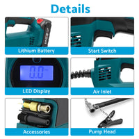 Cordless Portable Tyre Inflator Pump With Battery Charger Suitable For Makita 18V Battery