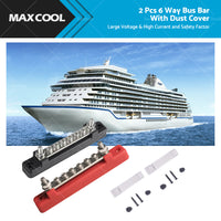 {{ 1 Red  and  1 black Bus Bar Power Distribution Terminal Block 6 Way 12V 150A Rated }} - Buy Car Parts Online at {{ Kaka Auto Parts }}.