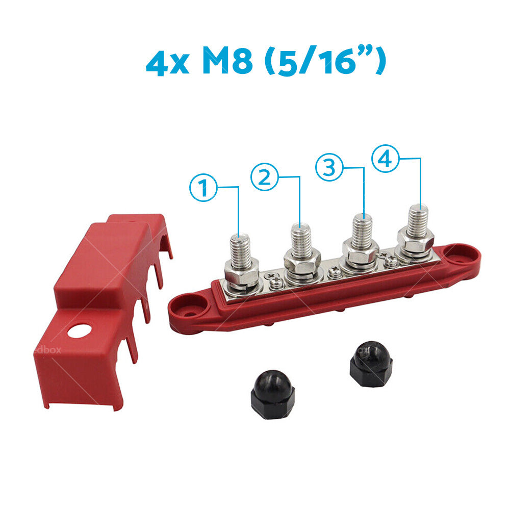 {{ 2PCS M8 4 Post 250A DC 48V Studs Bus Bar Power Distribution Box Terminal Block }} - Buy Car Parts Online at {{ Kaka Auto Parts }}.