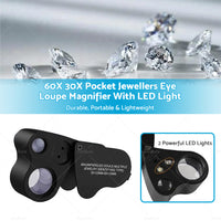 {{ 60X 30X Pocket Jewellers Eye Loupe Magnifier Jewelry Magnifying Glass LED Light }} - Buy Car Parts Online at {{ Kaka Auto Parts }}.