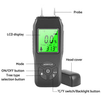 2-Pin Digital LCD Moisture Meter Suitable For Wood, Damp Detection & Caravan Testing