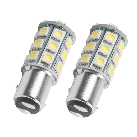 2x 12V BA15D LED White 27 SMD 5050 Indicator Signal Lights Suitable For Caravan & Car