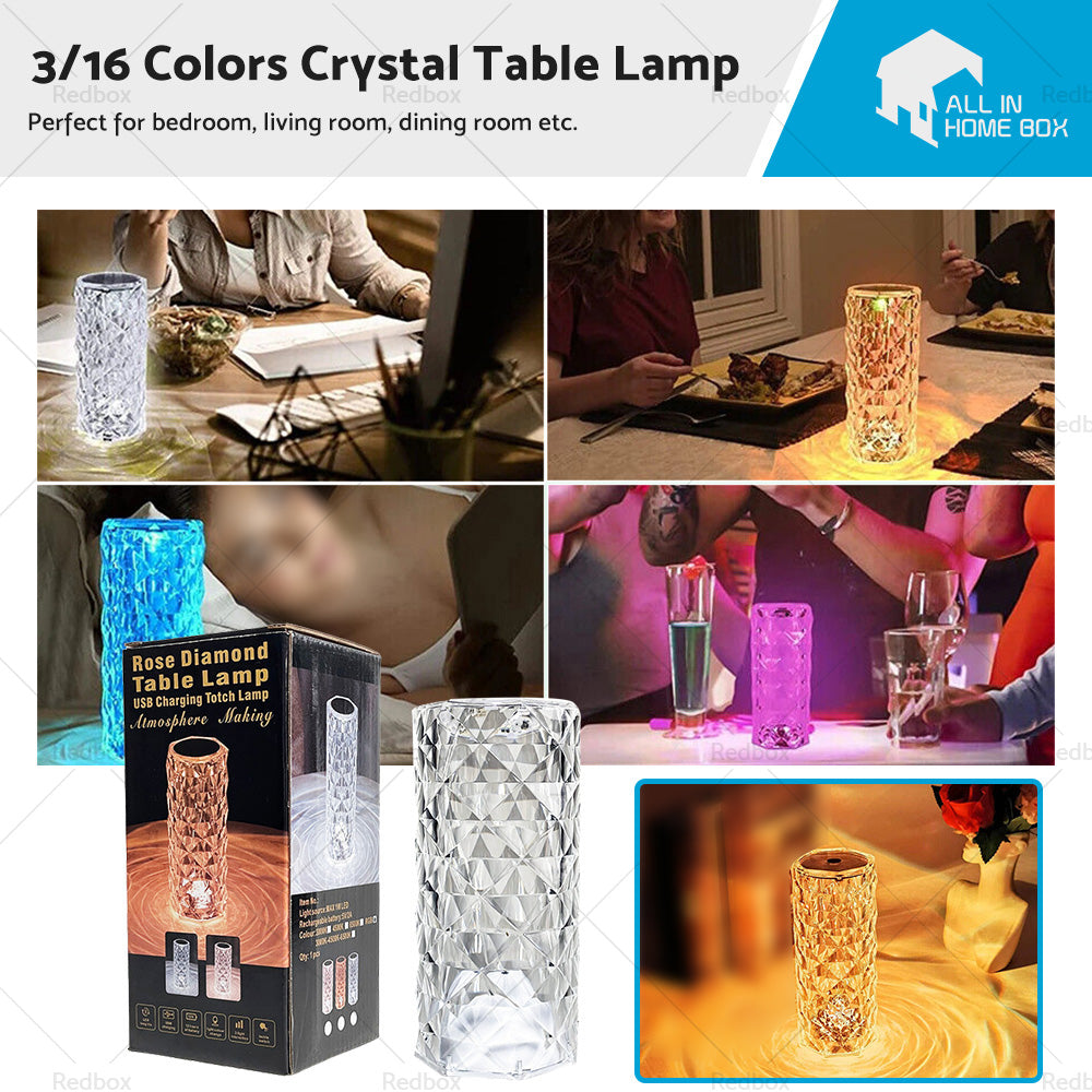 {{ Crystal Table Lamp Rose Diamond Touch Lamp with USB 3 or 16 Color Crystal LED Light }} - Buy Car Parts Online at {{ Kaka Auto Parts }}.