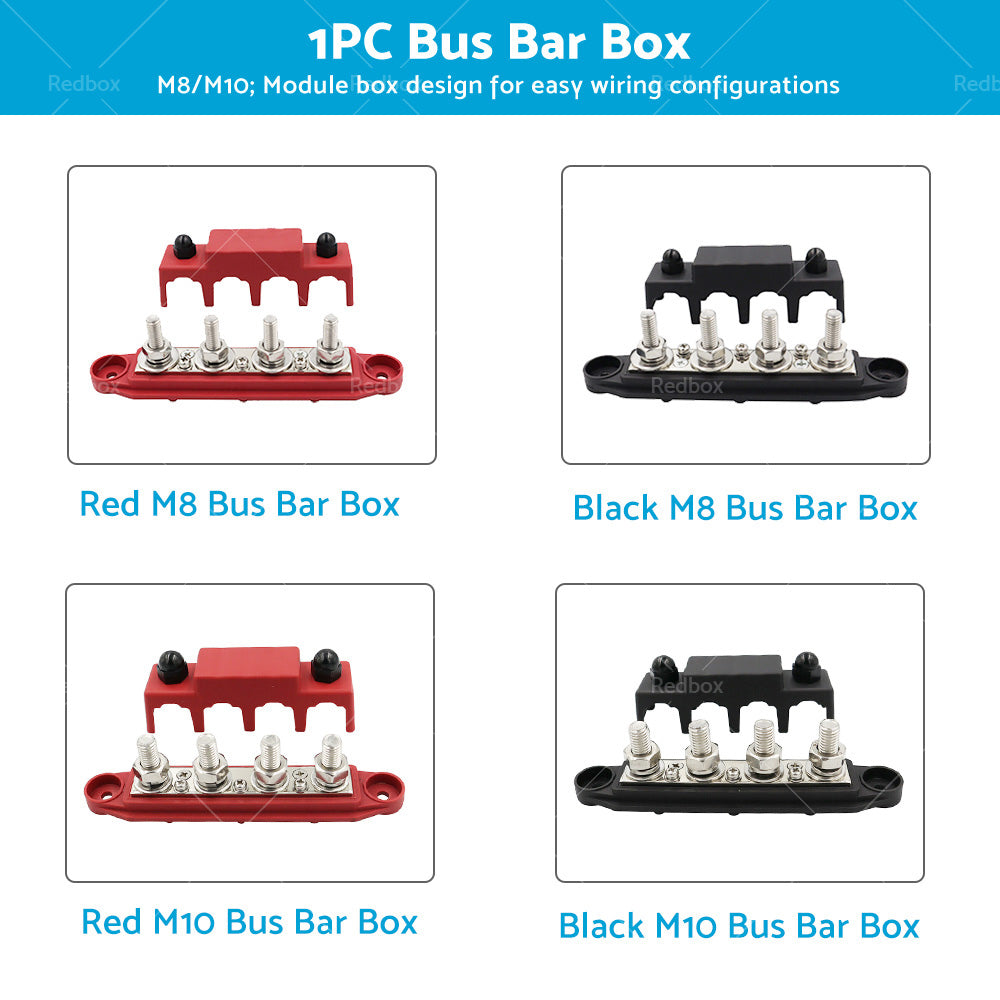 {{ 1x M8 or M10 DC 48V Studs Bus Bar Power Distribution Box Terminal Block Red or Black }} - Buy Car Parts Online at {{ Kaka Auto Parts }}.