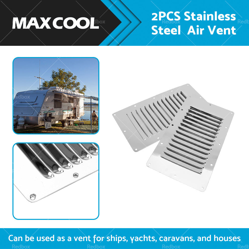{{ 2 x Stainless Steel Rectangular 14 Louvre Air Vent, Caravan, Boat, Wall Eave }} - Buy Car Parts Online at {{ Kaka Auto Parts }}.