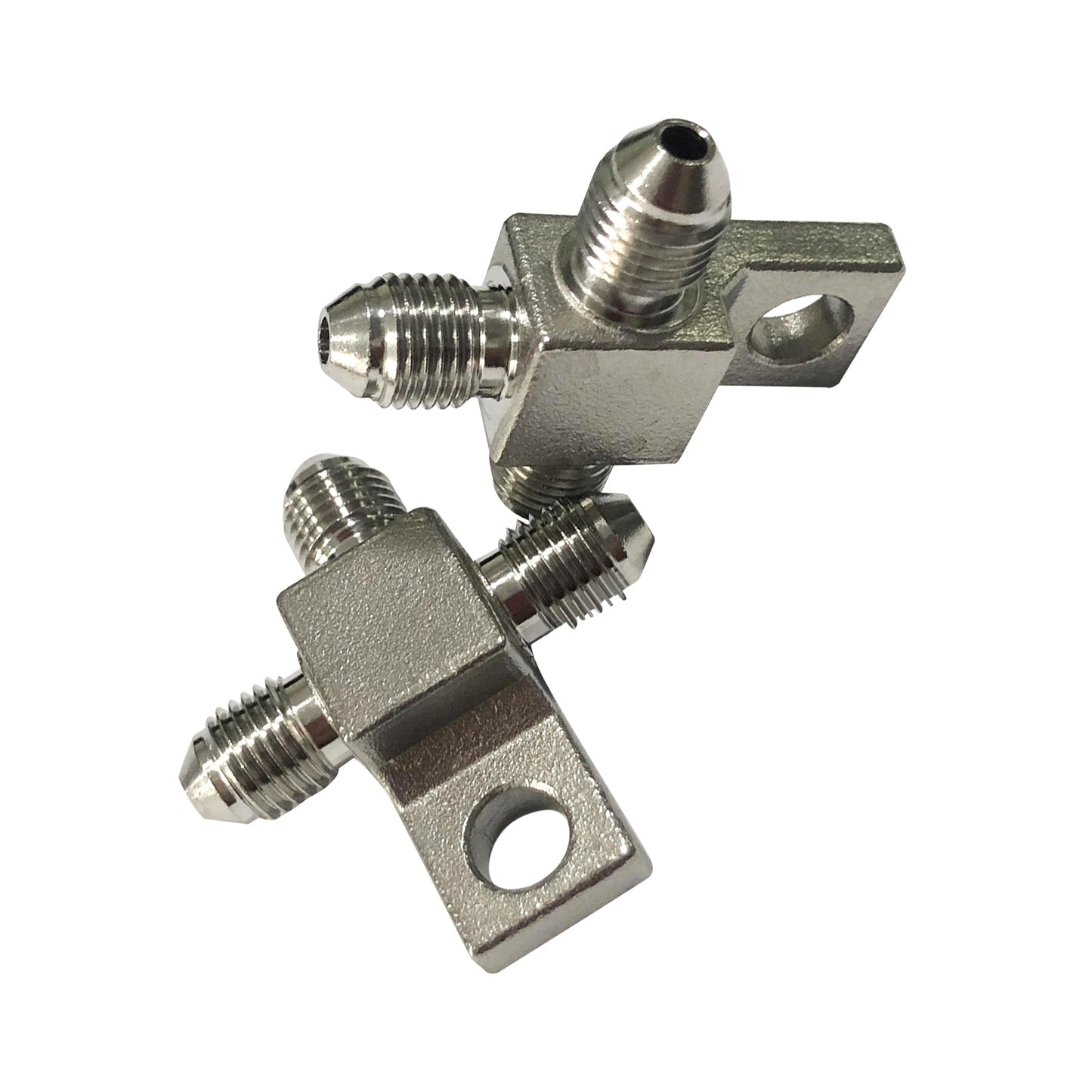 3 AN Male Stainless Steel Brake Hose Tee Block Pair with Mounting Tab Suitable For Universal Use