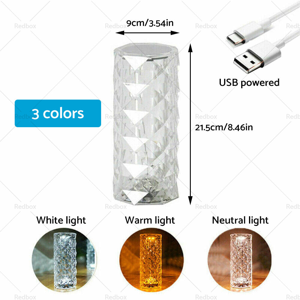 {{ Crystal Table Lamp Rose Diamond Touch Lamp with USB 3 or 16 Color Crystal LED Light }} - Buy Car Parts Online at {{ Kaka Auto Parts }}.
