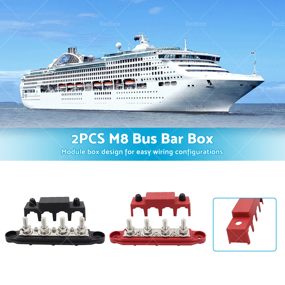 {{ 2PCS M8 4 Post 250A DC 48V Studs Bus Bar Power Distribution Box Terminal Block }} - Buy Car Parts Online at {{ Kaka Auto Parts }}.