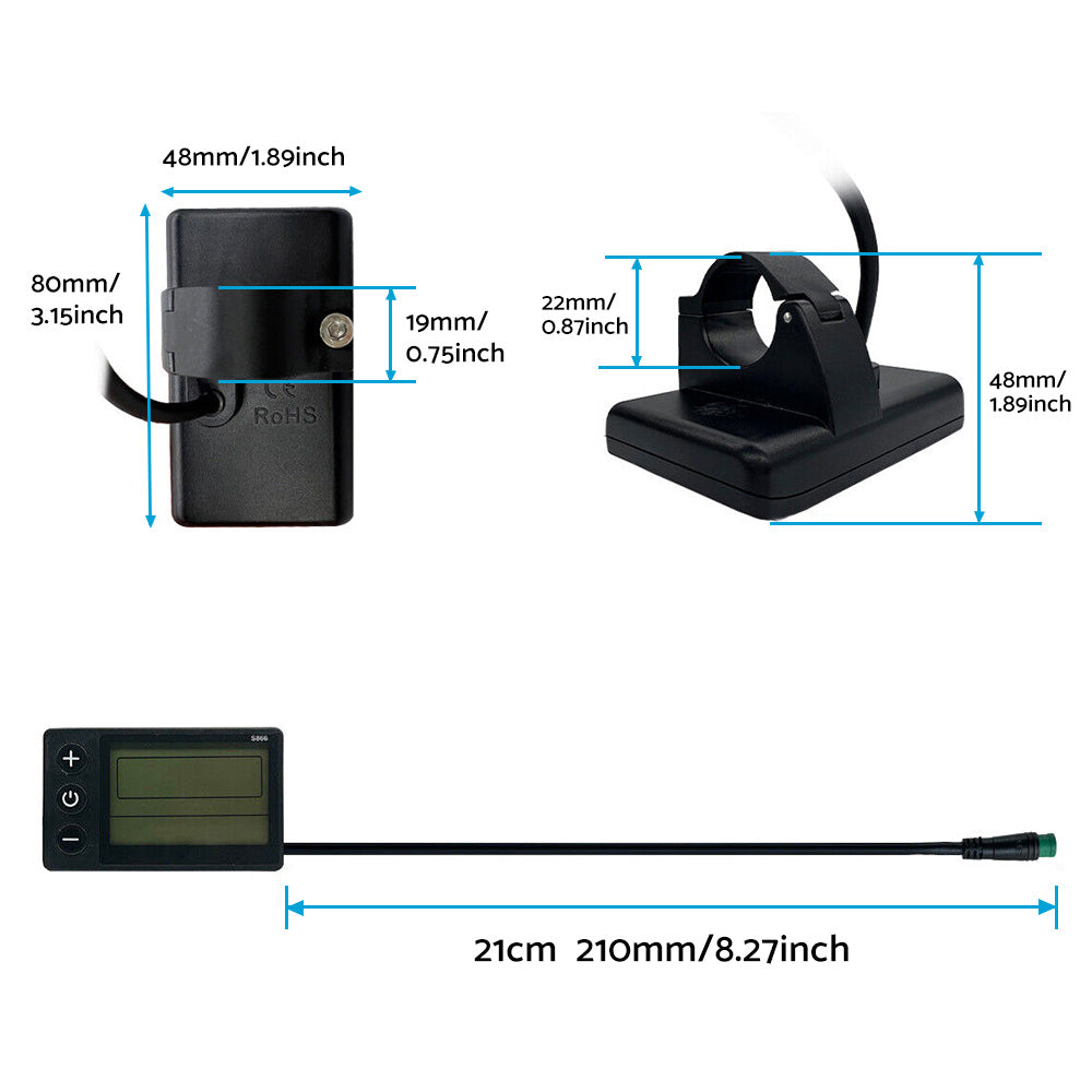 LCD Display Suitable For Electric Bike S866 24V/36V/48V – Waterproof Plug Fit For Ebike & Scooter