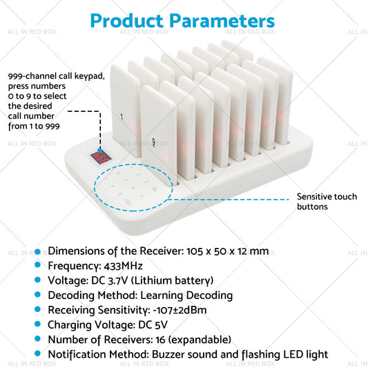 16-Channel Wireless Restaurant Pager System Suitable For Guest Calling & Queuing – AU