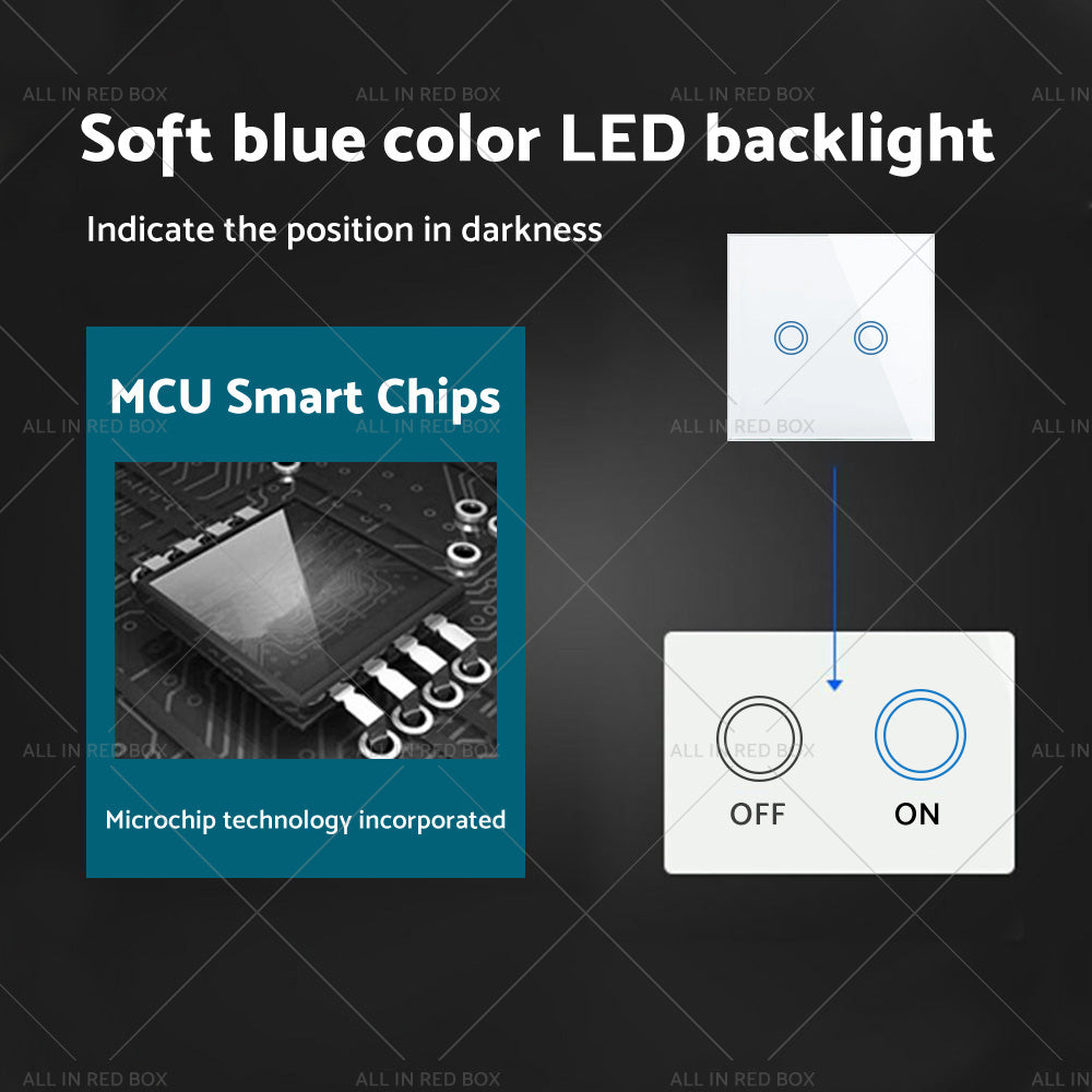 {{ 87x87mm Touch Wall Light Switch LED 2 Gang 1way Touch Glass Switch }} - Buy Car Parts Online at {{ Kaka Auto Parts }}.