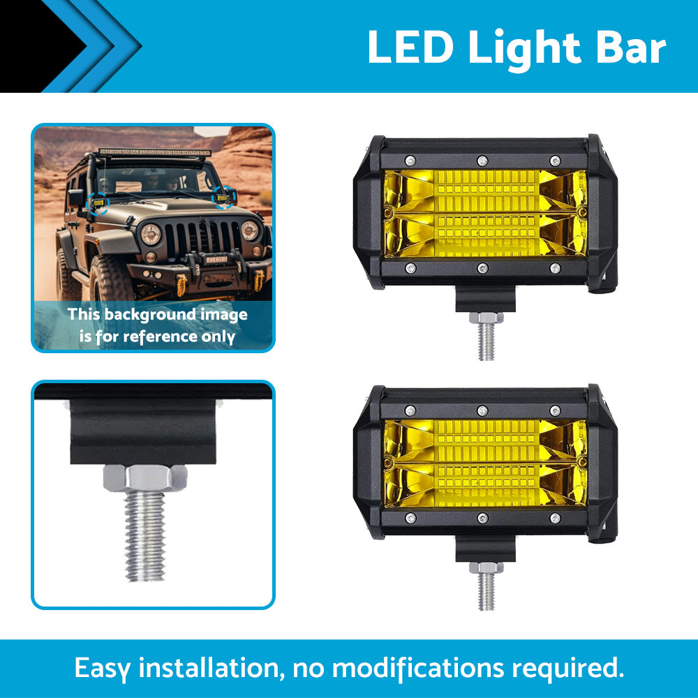 {{ 2x 5inch Flood LED Light Bar Offroad Work Driving Fog Lamp Yellow Cree Spread }} - Buy Car Parts Online at {{ Kaka Auto Parts }}.