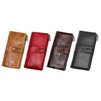 Leather Wallet Unisex Zip-Around Card Coin Holder Brown Black Red