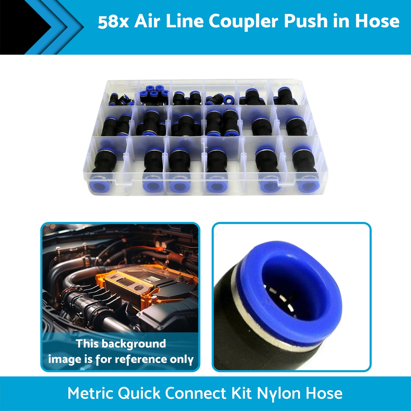 {{ 58pcs Air Line Coupler Push in Hose Joiner Metric Quick Connect Kit Nylon Hose }} - Buy Car Parts Online at {{ Kaka Auto Parts }}.