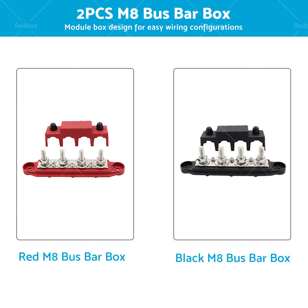 {{ 2PCS M8 4 Post 250A DC 48V Studs Bus Bar Power Distribution Box Terminal Block }} - Buy Car Parts Online at {{ Kaka Auto Parts }}.