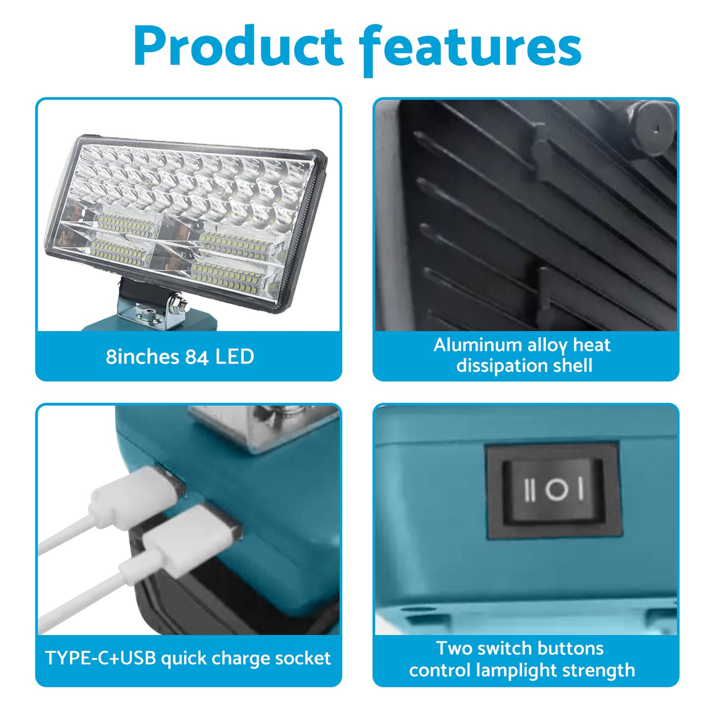 8in LED Work Light Suitable For Makita 18V Li-Ion Battery Workshop Flashlight