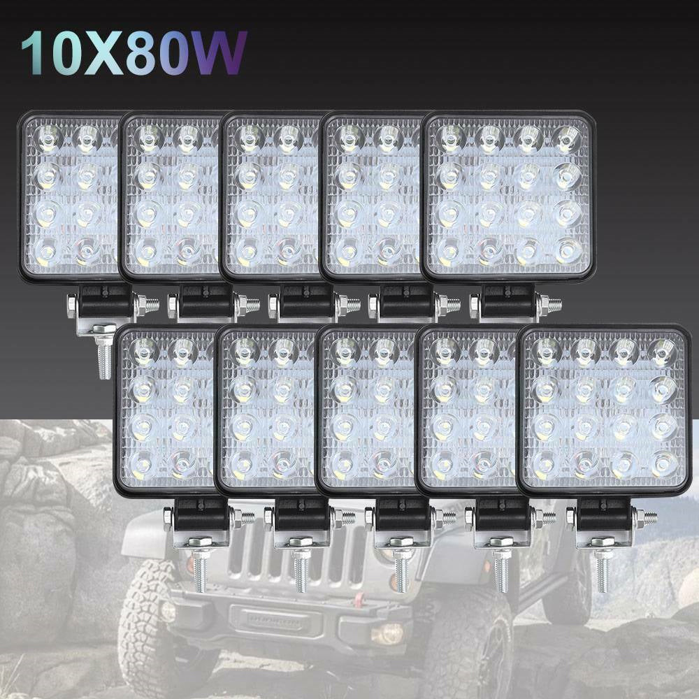 {{ 10x 4" Flood LED Work Lights 80W 12V Square IP68 Suitable For Vehicle/Boat }} - Buy Car Parts Online at {{ Kaka Auto Parts }}.