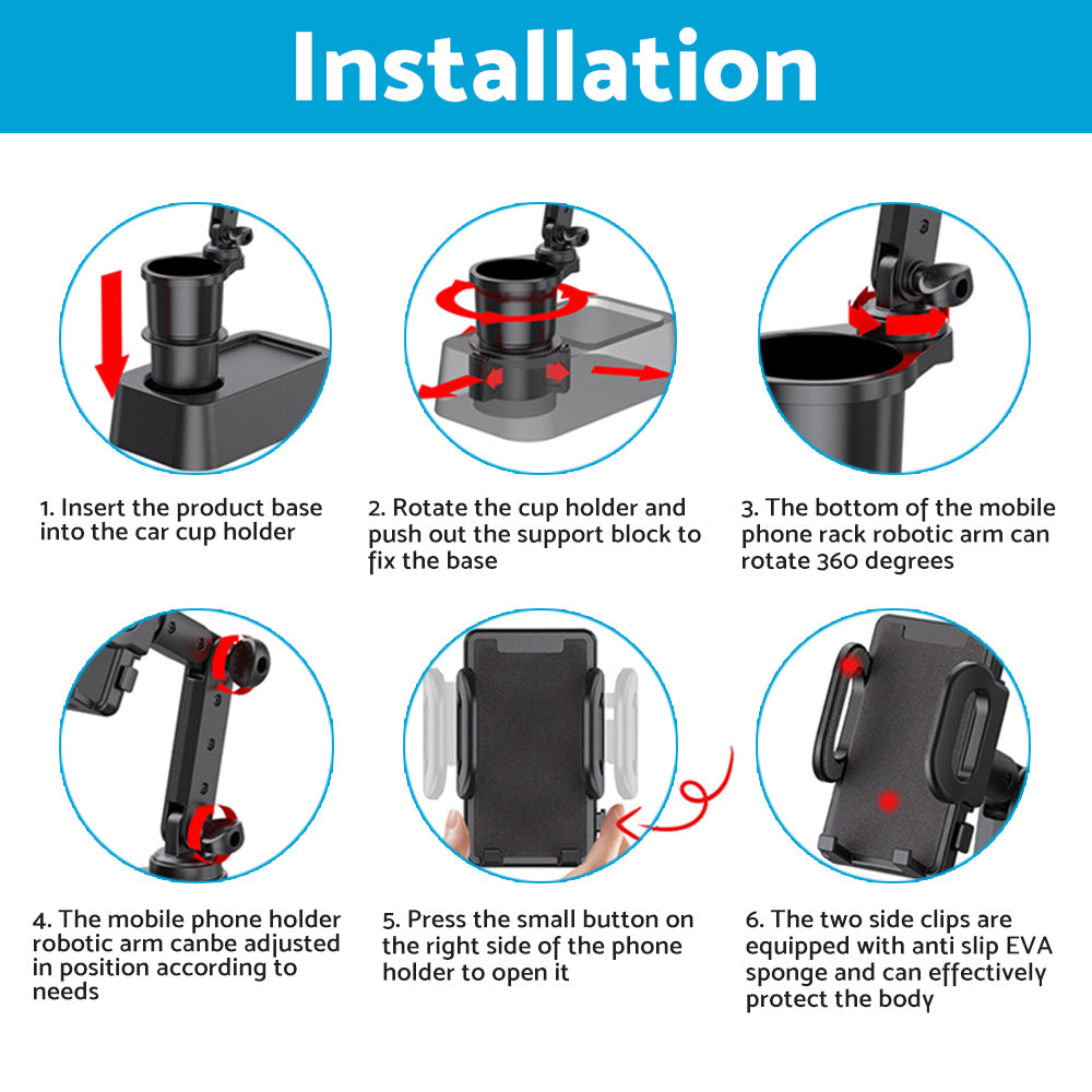 2-in-1 Universal Car Cup Holder Phone & GPS Mount Suitable For Adjustable 360° Angle