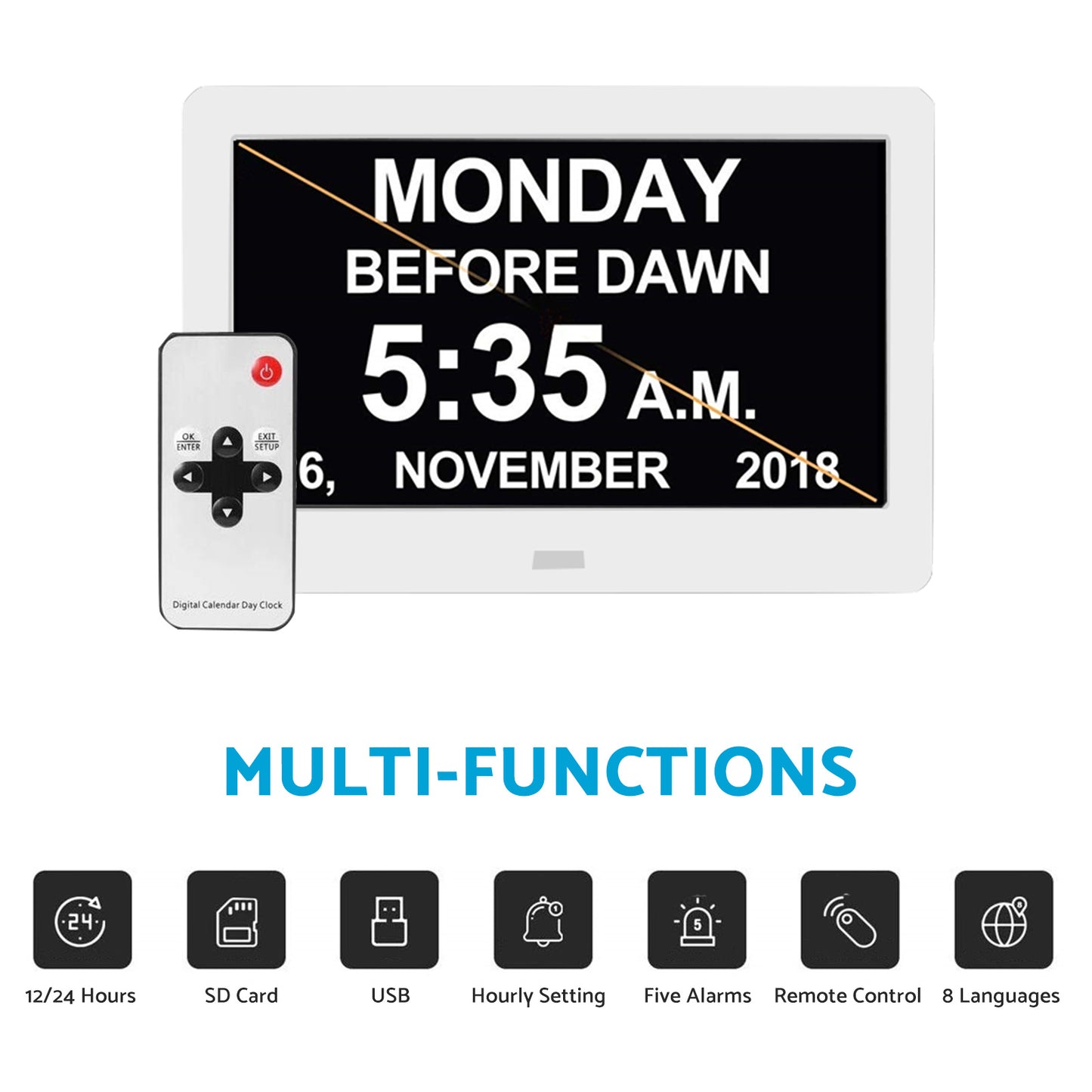 {{ LED Large Digital Day Clock 7  Calendar Dementia Date Week Month Year Time Wall }} - Buy Car Parts Online at {{ Kaka Auto Parts }}.