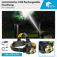 {{ 12000000lm USB Rechargeable Headlight Head Torch Lamp Flashlight LED Headlamp }} - Buy Car Parts Online at {{ Kaka Auto Parts }}.