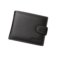 Men's Bi-Fold Wallet Black Top Layer Cowhide Leather With Card Slots & Coin Pocket