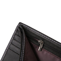 Men's Bi-Fold Wallet Black Top Layer Cowhide Leather With Card Slots & Coin Pocket