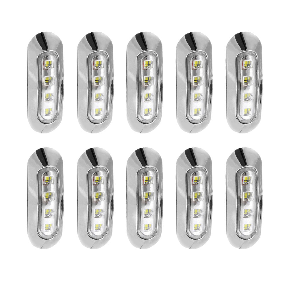 10x White 4-LED Side Marker Clearance Lamps Suitable For Truck / Trailer / Lorry Chrome Housing