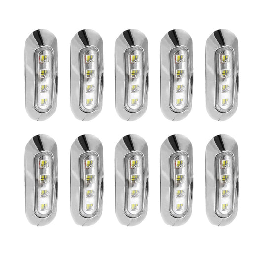 10x White 4-LED Side Marker Clearance Lamps Suitable For Truck / Trailer / Lorry Chrome Housing