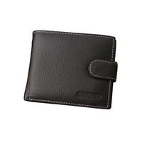 Men's Bi-Fold Wallet Black Top Layer Cowhide Leather With Card Slots & Coin Pocket