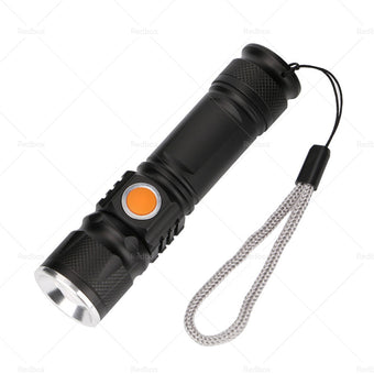 compare product 1x Black USB Rechargeable LED Flashlight Torch Suitable For Outdoor Use, Waterproof