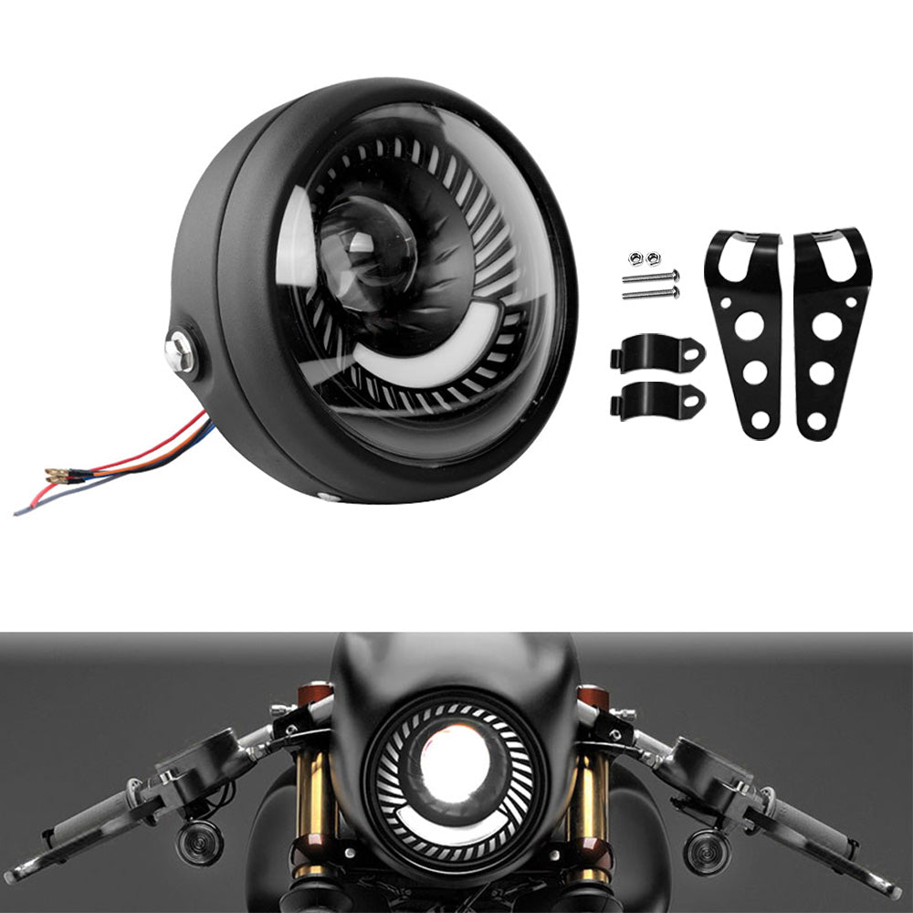 6.5-inch Motorcycle LED Headlight with Spiral Side Mount Bracket Suitable For Cafe Racer Motorcycles