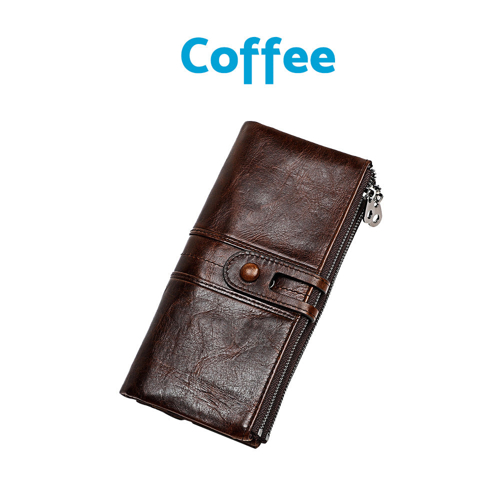 Leather Wallet Unisex Zip-Around Card Coin Holder Brown Black Red