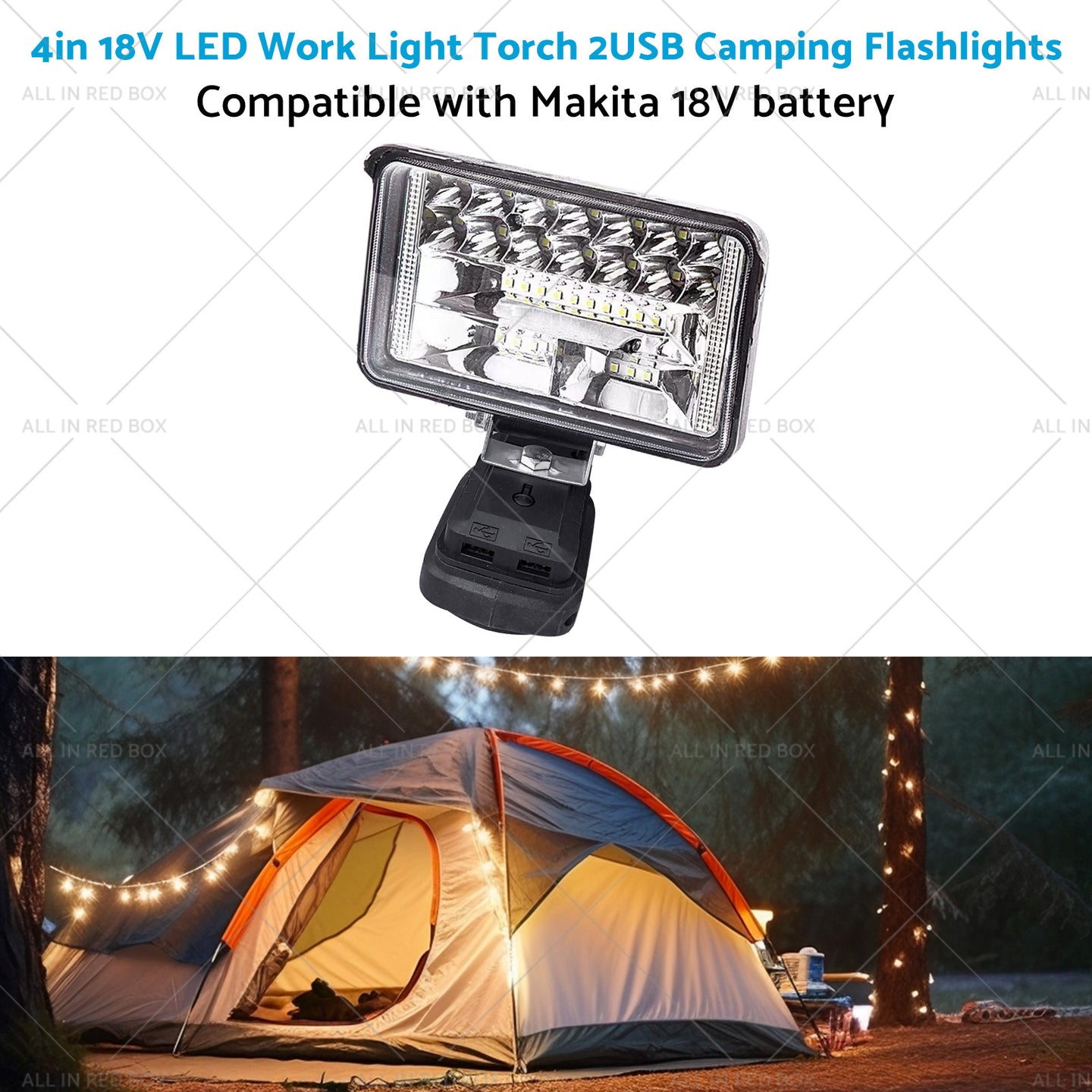 {{ 18V 4in LED Work Light Torch Camping Flashlights 2USB Suitablefor Makita Battery }} - Buy Car Parts Online at {{ Kaka Auto Parts }}.