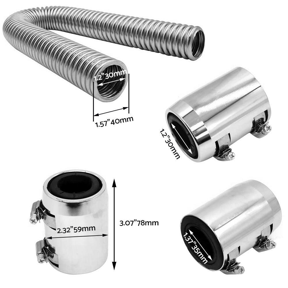 48inch Flexible Stainless Steel Radiator Hose Kit With Chrome Caps Suitable For Car Polished