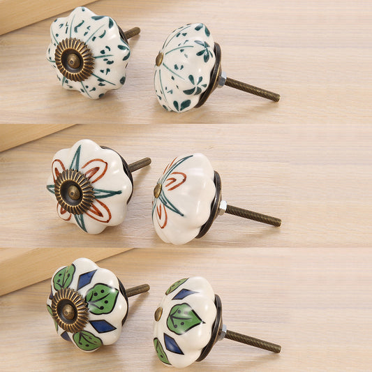 6 Pcs Cupboard Door Knobs Handles Drawer Pull Vintage Ceramic Knob Shabby Chic