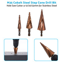 Cobalt Steel Step Cone Drill Bit Hole Cutter 4-12/20/32mm for Stainless Steel